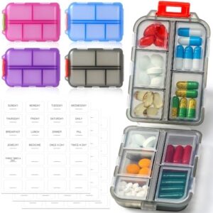 4 Pack Small Travel Pill Organizer for Purse, Pock…